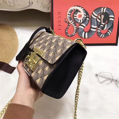 Gucci Padlock small GG bees shoulder bag